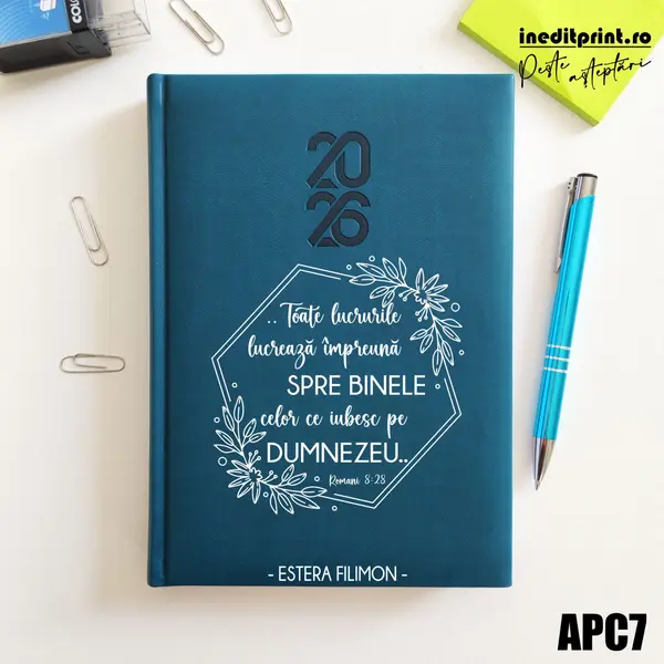 Agenda personalizata 2026 Romani 8:28 APC7 STANDARD HT2, Albastru Petrol
