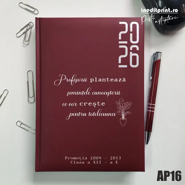 Agenda personalizata 2026 Semintele cunoasterii AP16 DATATA RT, Bordo