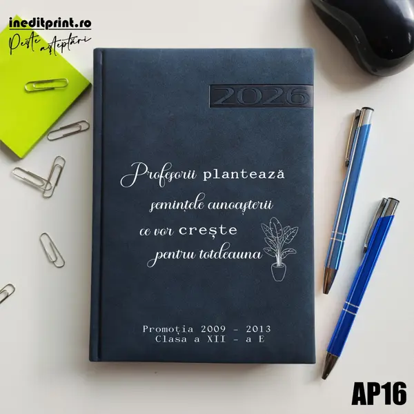 Agenda personalizata 2026 Semintele cunoasterii AP16 DELUXE PREMIUM, Teano Albastru Inchis