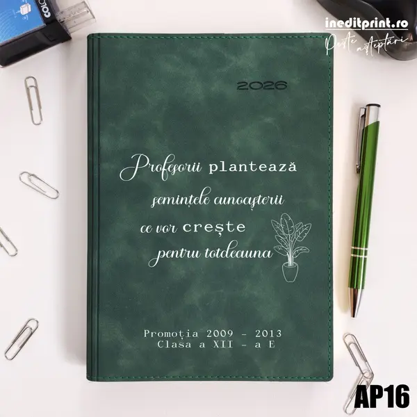 Agenda personalizata 2026 Semintele cunoasterii AP16 DELUXE PREMIUM, Chia Suple Verde