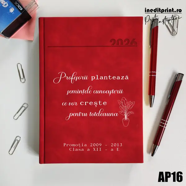 Agenda personalizata 2026 Semintele cunoasterii AP16 DELUXE PREMIUM, Chia Rosu