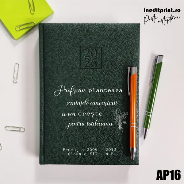 Agenda personalizata 2026 Semintele cunoasterii AP16 DELUXE H, Edolo Verde