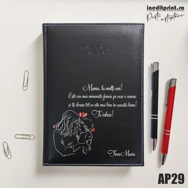 Agenda personalizata 2026 Te iubesc, mama AP29 DELUXE H, Corinaldo Negru