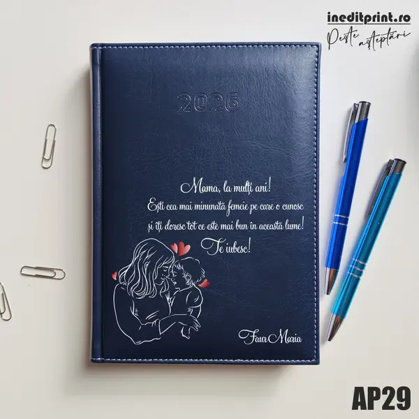 Agenda personalizata 2026 Te iubesc, mama AP29 DELUXE H, Corinaldo Albastru