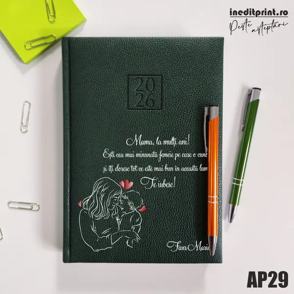 Agenda personalizata 2026 Te iubesc, mama AP29 DELUXE H, Edolo Verde