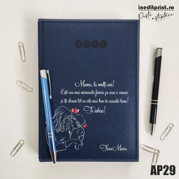 Agenda personalizata 2026 Te iubesc, mama AP29 DELUXE PREMIUM, Alghero Albastru