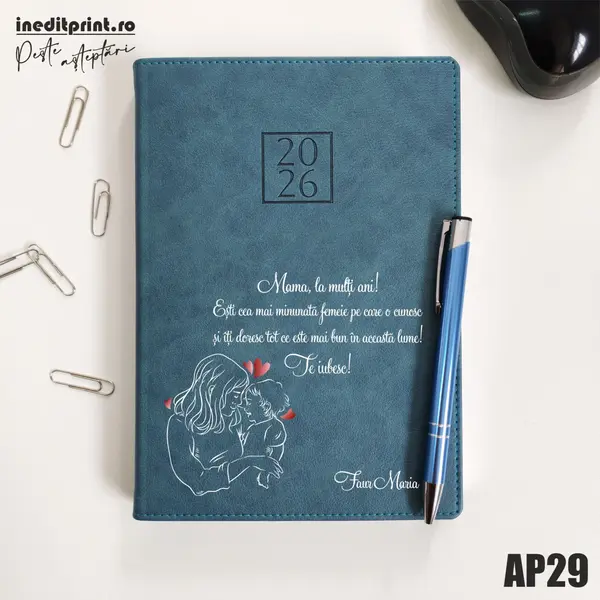 Agenda personalizata 2026 Te iubesc, mama AP29 DELUXE PREMIUM, Chianti Verde Cyprus
