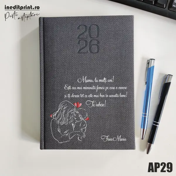 Agenda personalizata 2026 Te iubesc, mama AP29 DELUXE PREMIUM, Bard Gri