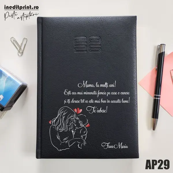 Agenda personalizata 2026 Te iubesc, mama AP29 DELUXE PREMIUM, Chiavenna Negru