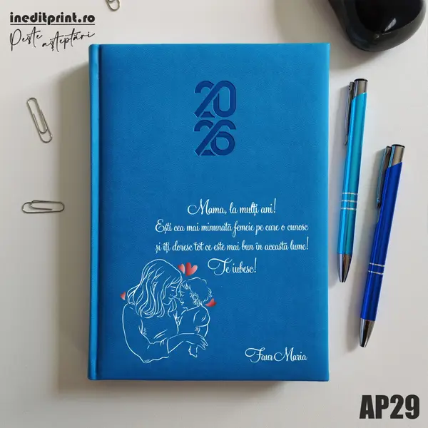 Agenda personalizata 2026 Te iubesc, mama AP29 STANDARD HT2, ALBASTRU DESCHIS
