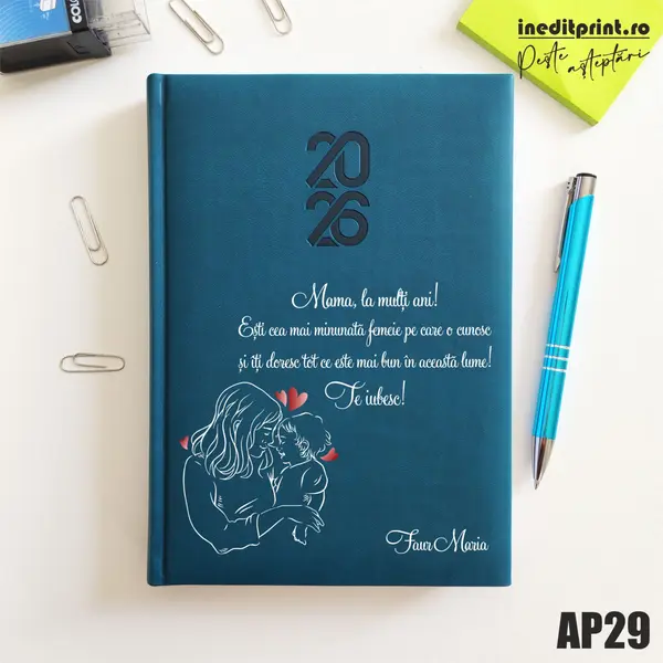 Agenda personalizata 2026 Te iubesc, mama AP29 STANDARD HT2, Albastru Petrol