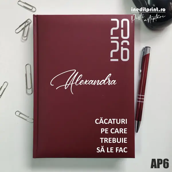 Agenda personalizata 2026 To do list AP6 DATATA RT, Bordo