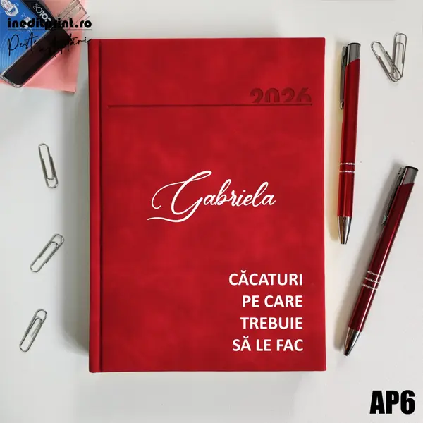 Agenda personalizata 2026 To do list AP6 DELUXE PREMIUM, Chia Rosu