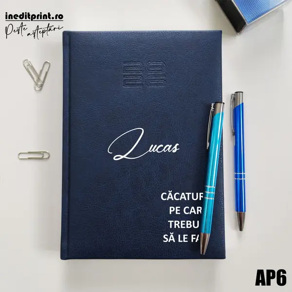 Agenda personalizata 2026 To do list AP6 DELUXE PREMIUM, Chiavenna Albastru