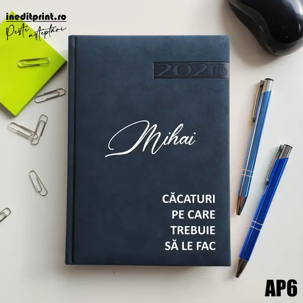 Agenda personalizata 2026 To do list AP6 DELUXE PREMIUM, Teano Albastru Inchis