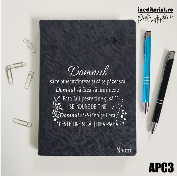 Agenda personalizata 2026 Verset Numeri 6:24-26 APC3 DELUXE PREMIUM, Ortisei Albastru