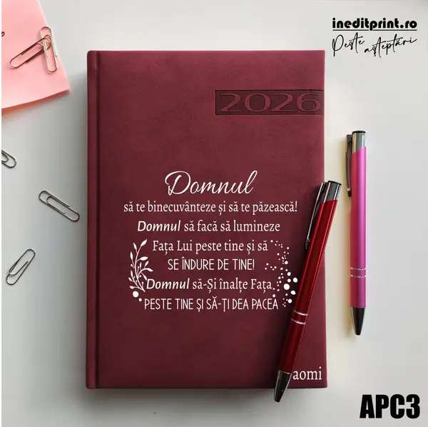 Agenda personalizata 2026 Verset Numeri 6:24-26 APC3 DELUXE PREMIUM, Teano Bordo