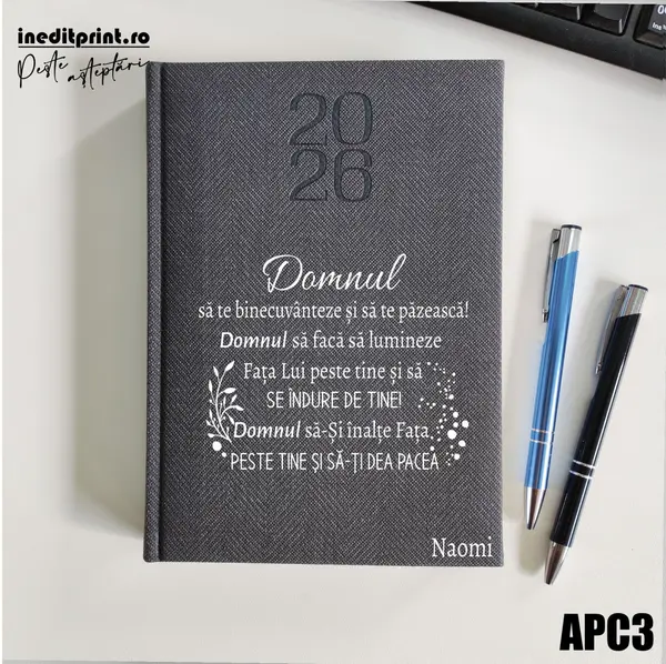 Agenda personalizata 2026 Verset Numeri 6:24-26 APC3 DELUXE PREMIUM, Bard Gri