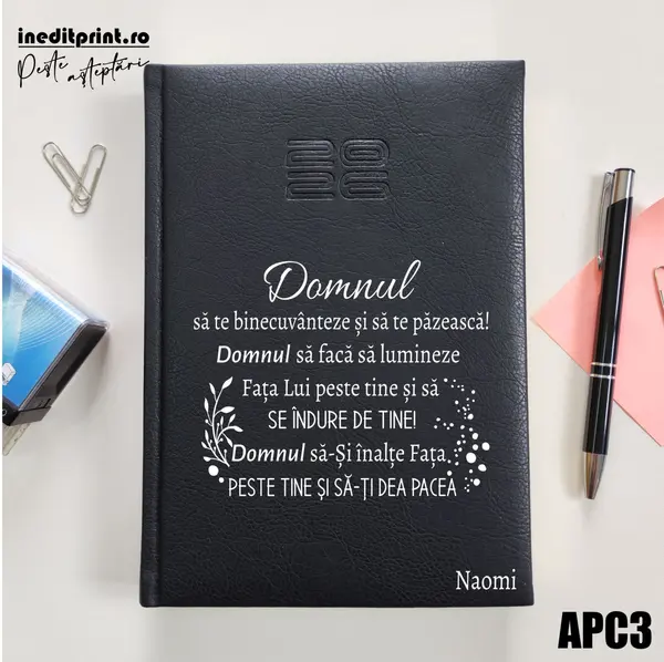 Agenda personalizata 2026 Verset Numeri 6:24-26 APC3 DELUXE PREMIUM, Chiavenna Negru