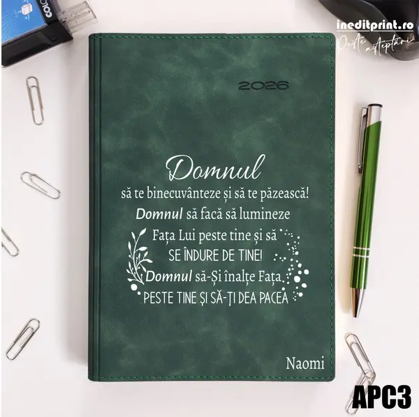 Agenda personalizata 2026 Verset Numeri 6:24-26 APC3 DELUXE PREMIUM, Chia Suple Verde
