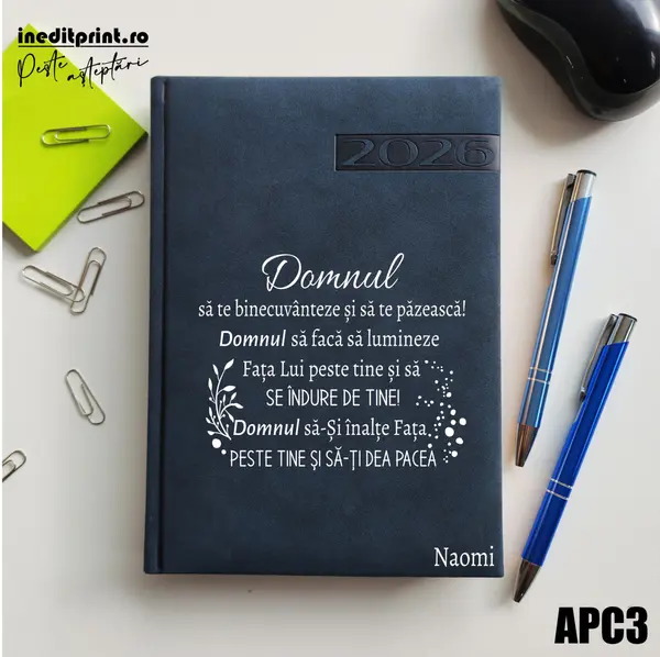 Agenda personalizata 2026 Verset Numeri 6:24-26 APC3 DELUXE PREMIUM, Teano Albastru Inchis