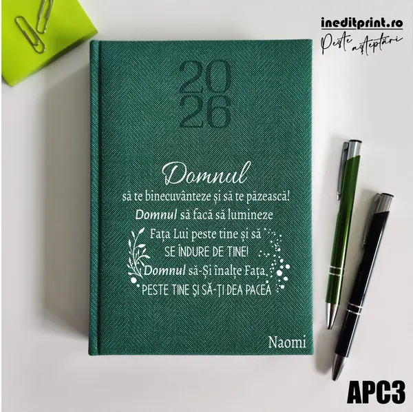 Agenda personalizata 2026 Verset Numeri 6:24-26 APC3 DELUXE PREMIUM, Bard Verde