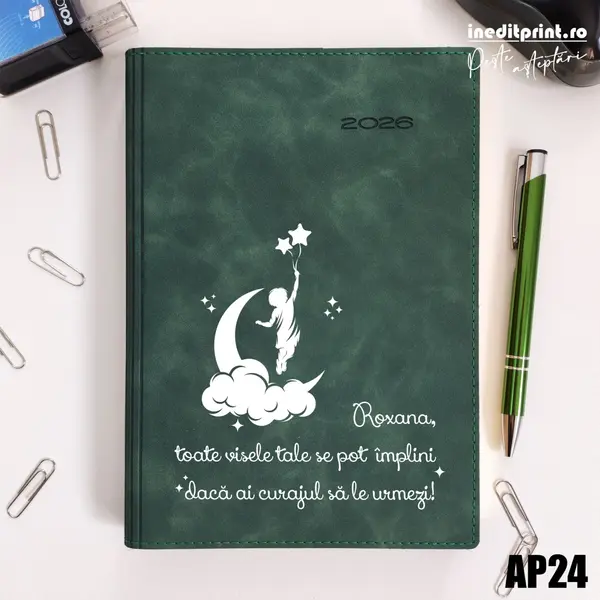 Agenda personalizata 2026 Visele tale AP24 DELUXE PREMIUM, Chia Suple Verde