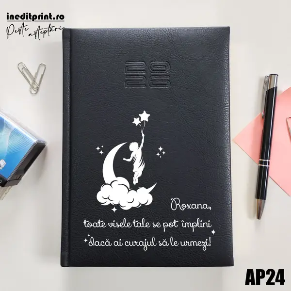 Agenda personalizata 2026 Visele tale AP24 DELUXE PREMIUM, Chiavenna Negru