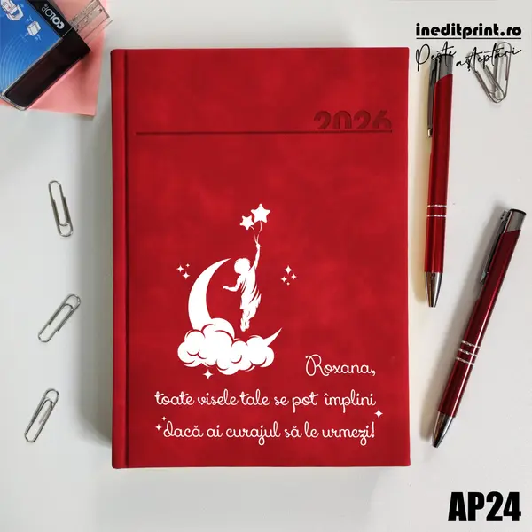 Agenda personalizata 2026 Visele tale AP24 DELUXE PREMIUM, Chia Rosu
