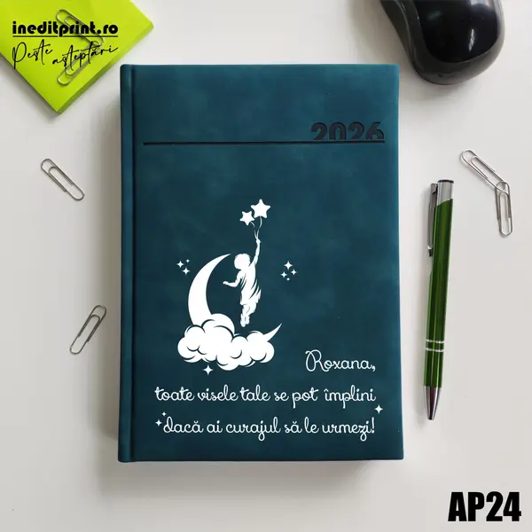 Agenda personalizata 2026 Visele tale AP24 DELUXE PREMIUM, Chia Verde Petrol