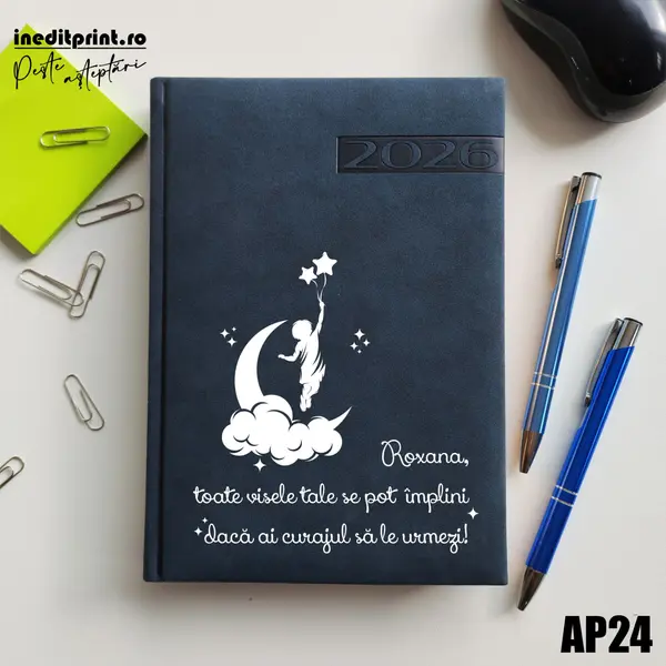 Agenda personalizata 2026 Visele tale AP24 DELUXE PREMIUM, Teano Albastru Inchis
