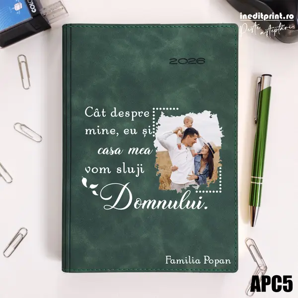 Agenda personalizata 2026 Vom sluji Domnului APC5 DELUXE PREMIUM, Chia Suple Verde