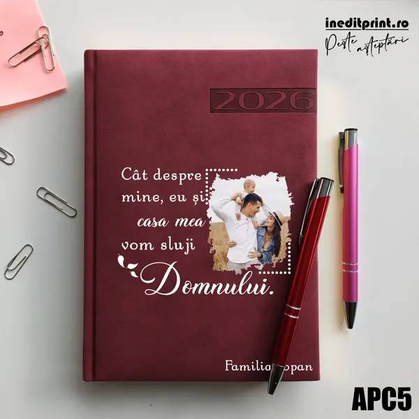 Agenda personalizata 2026 Vom sluji Domnului APC5 DELUXE PREMIUM, Teano Bordo