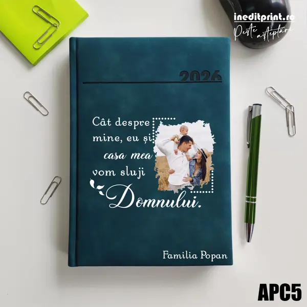 Agenda personalizata 2026 Vom sluji Domnului APC5 DELUXE PREMIUM, Chia Verde Petrol