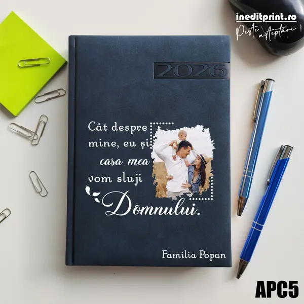 Agenda personalizata 2026 Vom sluji Domnului APC5 DELUXE PREMIUM, Teano Albastru Inchis