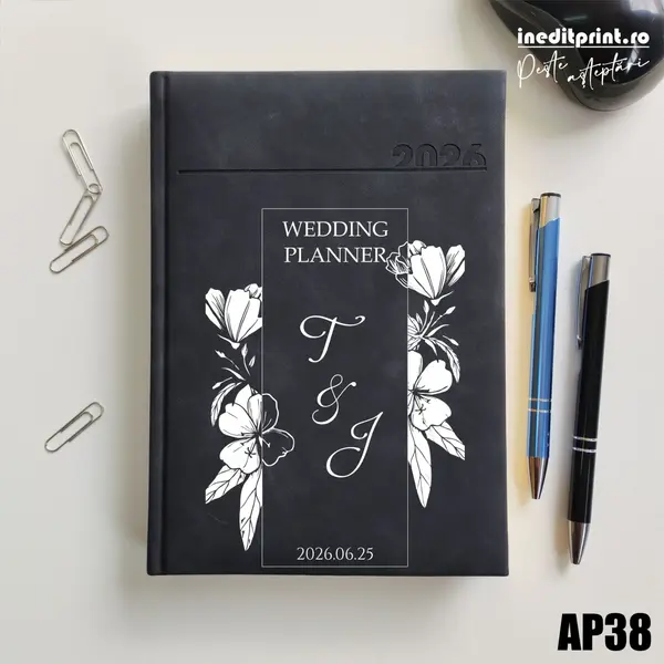 Agenda personalizata 2026 Wedding Planner AP38 DELUXE PREMIUM, Chia Negru