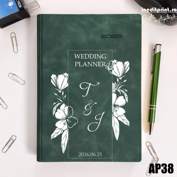 Agenda personalizata 2026 Wedding Planner AP38 DELUXE PREMIUM, Chia Suple Verde
