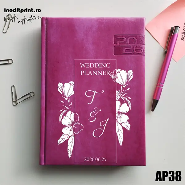 Agenda personalizata 2026 Wedding Planner AP38 DELUXE PREMIUM, Narni Purpuriu