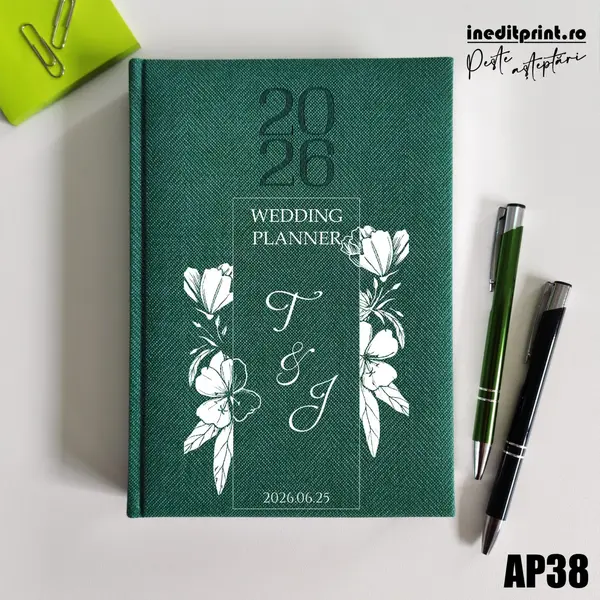 Agenda personalizata 2026 Wedding Planner AP38 DELUXE PREMIUM, Bard Verde