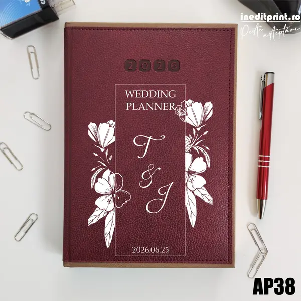 Agenda personalizata 2026 Wedding Planner AP38 DELUXE PREMIUM, Alghero Bordo