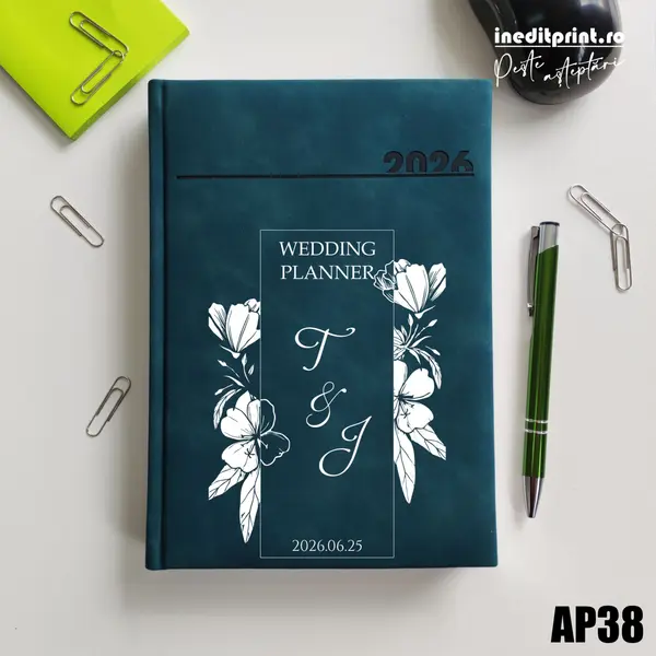 Agenda personalizata 2026 Wedding Planner AP38 DELUXE PREMIUM, Chia Verde Petrol