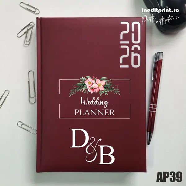 Agenda personalizata 2026 Wedding Planner AP39 DATATA RT, Bordo