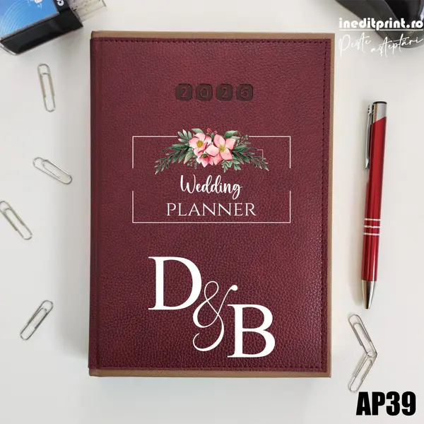 Agenda personalizata 2026 Wedding Planner AP39 DELUXE PREMIUM, Alghero Bordo