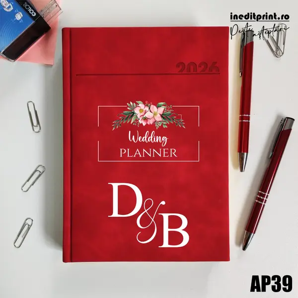 Agenda personalizata 2026 Wedding Planner AP39 DELUXE PREMIUM, Chia Rosu