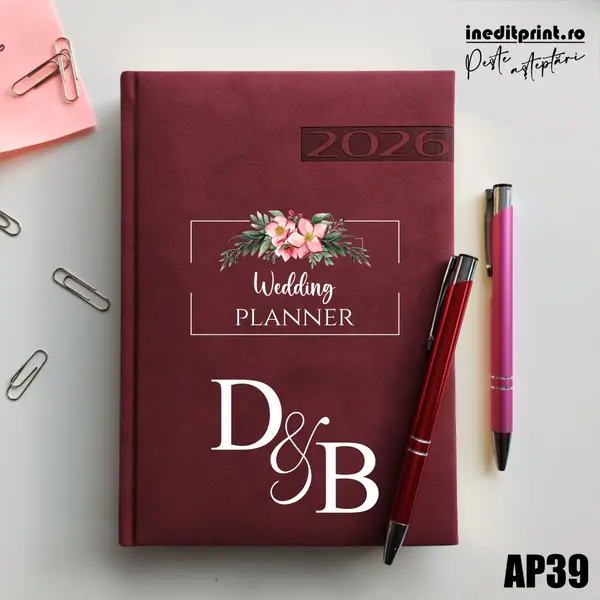Agenda personalizata 2026 Wedding Planner AP39 DELUXE PREMIUM, Teano Bordo