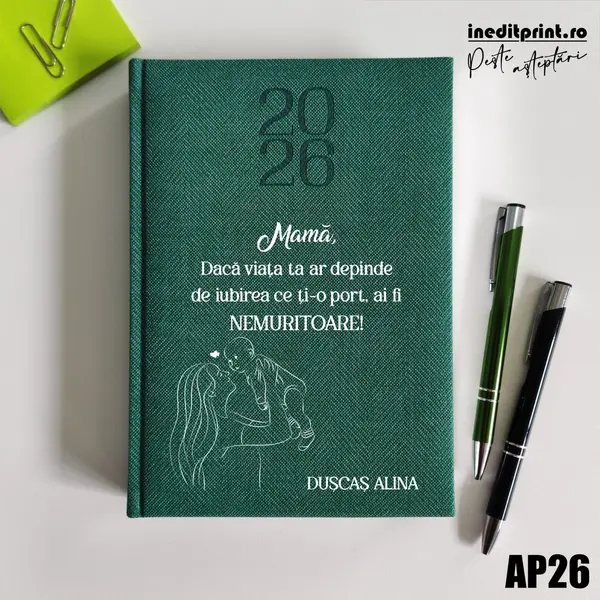 Agenda personalizata 2026 Ziua mamei AP26 DELUXE PREMIUM, Bard Verde