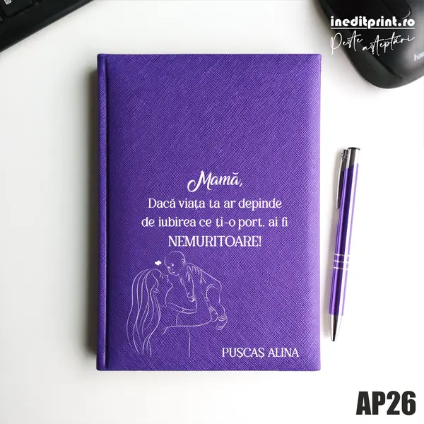 Agenda personalizata 2026 Ziua mamei AP26 NEDATATA RT, Mov-Adria