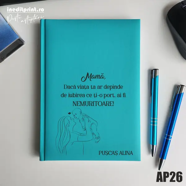 Agenda personalizata 2026 Ziua mamei AP26 NEDATATA RT, Turcoaz