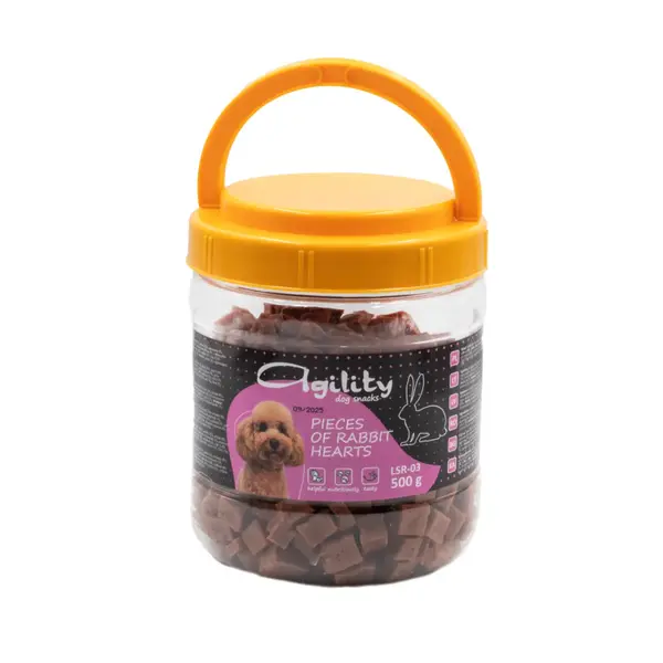 AGILITY Bucăți Inimioară, XS-XL, Iepure și Rață, găletușa recompense câini, 500g