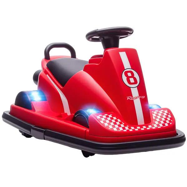 AIYAPLAY Autoscooter pentru copii, rotativ la 360°, volan, lumini LED, funcție muzică, 3-8 ani, Roșu | Aosom Romania